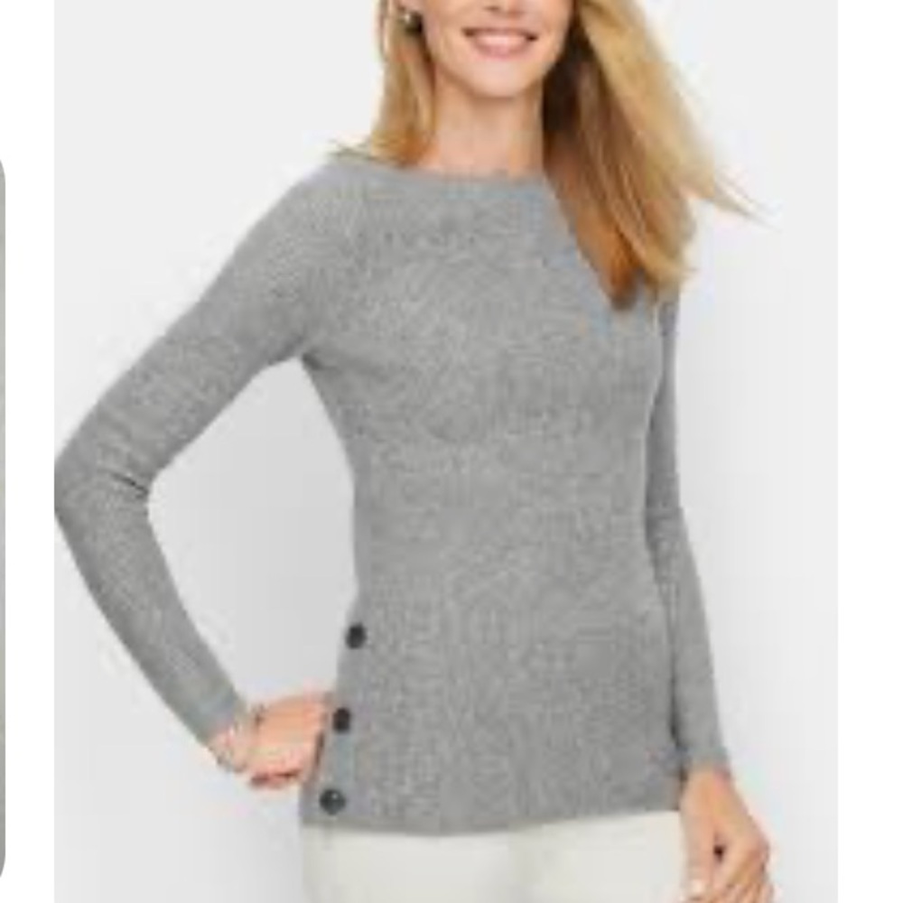 TALBOTS Gray Ribbed Button-Detail Sweater.